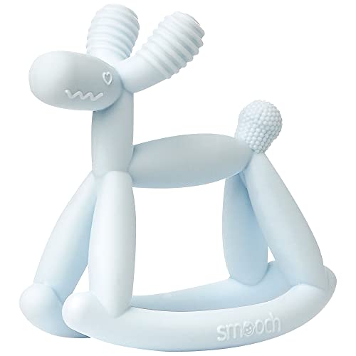 Smooch Rocking Teething Toys for Babies 0-6 Months, 12, 18 - Easy to Hold Silicone Baby Teether, Soft Infant Teething Toys Provides Baby Teething Relief & Soothes Sore Gums, (Blue)