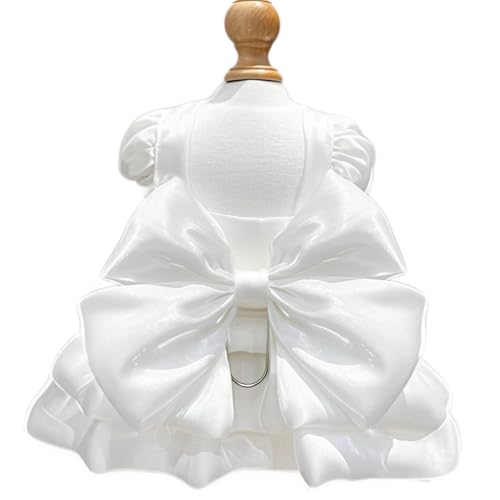 Yaopelky Dog Princess Dress for Small Dogs Cat Bow Dress with D-Ring Dog Girl Wedding Clothes Cute Puppy Tutu Skirt Doggy Summer Costume (White, Small(3.3.-5.5lb))