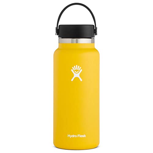 Hydro Flask Water Bottle - Stainless Steel & Vacuum Insulated - Wide Mouth 2.0 with Leak Proof Flex Cap - 32 oz, Sunflower