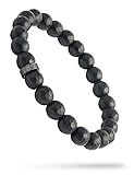 Forge & Foundry 8mm Faceted Matte Black Onyx Beaded Bracelet | Custom Signature Stainless Steel Bead