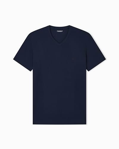Emporio Armani T-Shirt da Uomo in Morbido Modal con Scollo a V, Blu, vestibilità Aderente M, Blu, M