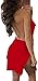 VANCOL Women's Sexy Deep V-Neck Halter Backless Slit Mini Party Club Dress (M, Red)