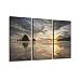 HABEN ARTWORK Cannon Beach Reflections Oregon's Haystack Rock Canvas Wall Artwork Modern Photography Home Decor Unique Stretched and Framed 3 Piece