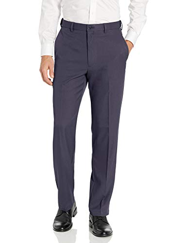 Haggar Men's Cool 18 PRO Classic Fit Flat Front Expandable Waist Pant, Heather Navy, 54Wx32L