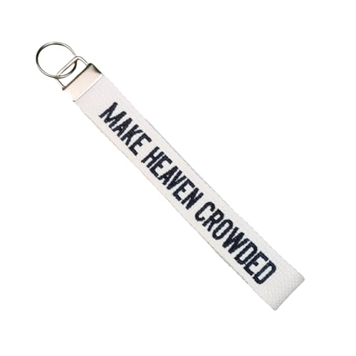 Make Heaven Crowded Embroidered Keychain Christian Key Fob Religious Gifts Cotton Keychain (Ivory-Gold)