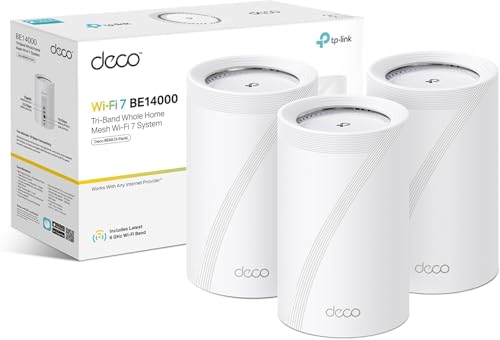 2026 New TP-Link Deco BE68(3-pack) BE14000Mbps Tri Band Mesh WiFi 7 System 10 Gigabit Port 8100 ft2 Whole Home Coverage 200+ Devices Connection Extender Booster VPN APP Setup GoogleHome/Alexa