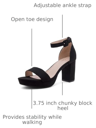 Image of Shoe Land Platform Heels for Women | 3.75 Inch Chunky Block Heeled Sandals with Ankle Strap | Open Toe Strappy High Heels for Wedding, Party & Formal Events