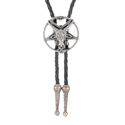 Image of Joxevyia Bolo Tie for Men Vintage Cow Skull Leather Rope Western Cowboy Necktie Vintage Bola Tie Gift for Him