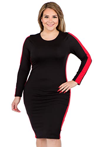 Image of ICONOFLASH Women's 3 /4 Sleeves Midi Bodycon Dress Crew Neck Fitted Dresses with Plus Size Options