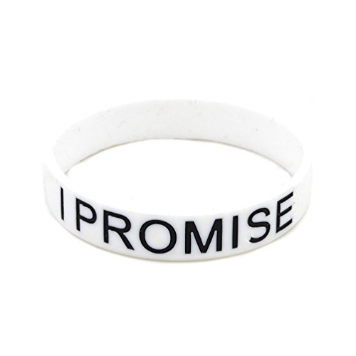 Lychee 1X White I Promise Printed Silicone Wristband Black Bracelet