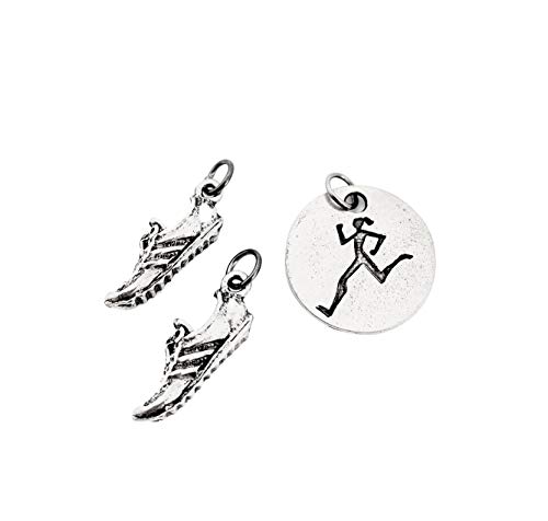THE RUN HOME Running Shoe Runner Girl Round Pewter Charm Set