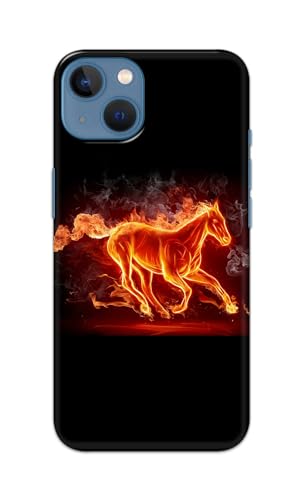 Image of Plastic Printfidaa Printed Hard Back Cover Case For Apple iPhone 13 Back Cover (Fiery Horse) -112,Black
