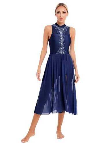 Freebily Frauen Tanzkleid Glitzer Lyrisch Latin Ballsaal Walzer Kleid Tanz Ballett Leotard Swing Kleid Moderne Tanzkostüme Contemporary Dance Dress...