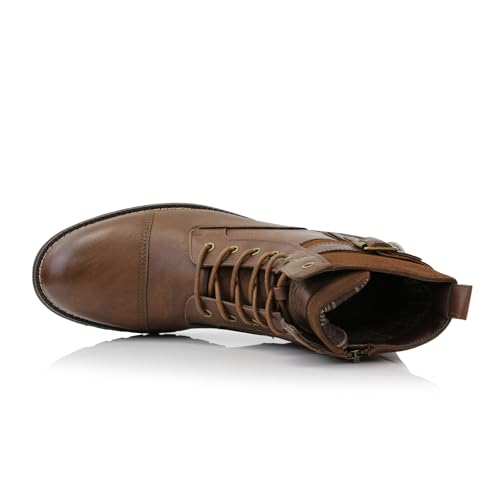 Image of Polar Fox Men's Military Style Combat Boot Collection | Men's Cap Toe Ankle Boots with Lace-Up & Side Zipper