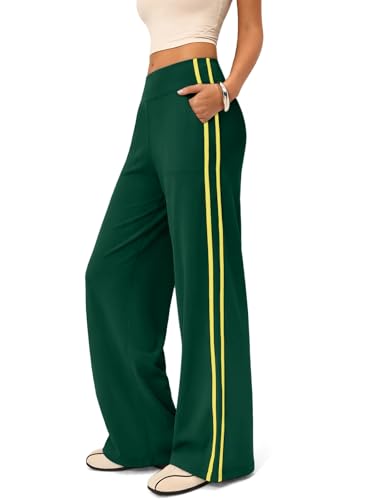 INNO MINT Wide Leg Track Pants Women, High Waisted Loose Yoga Sweatpants with Pockets, Contrast Trim Workout Trousers