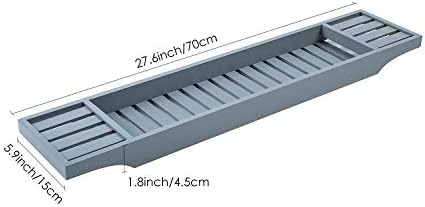 Vencier Bamboo Wood Bath Tub Rack Bathroom Shelf Tidy Tray Storage Caddy Organiser (Grey)