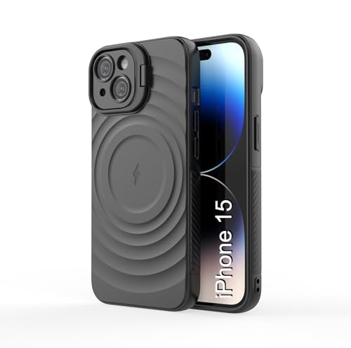 Image of LuxuryKase Shockproof Case for iPhone 15 | Ripple Pattern | Camera Protection | Inner Velvet Fabric Lining | Protective Cover with Enhanced Grip & Wireless Charging Support - Black