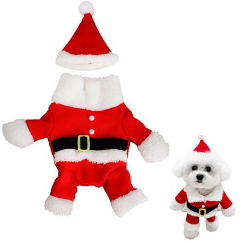 【Charming Club】犬 猫服 クリスマス サンタクロース コスプレ ペットウェア 犬猫両用 サンタさん コスチューム コート 帽子付き 変装 仮装 子犬 子猫 小型犬 ふわふわ 目に立つ ワンちゃん 変身 雰囲気メーカー 撮影道具 フリーサイズ(