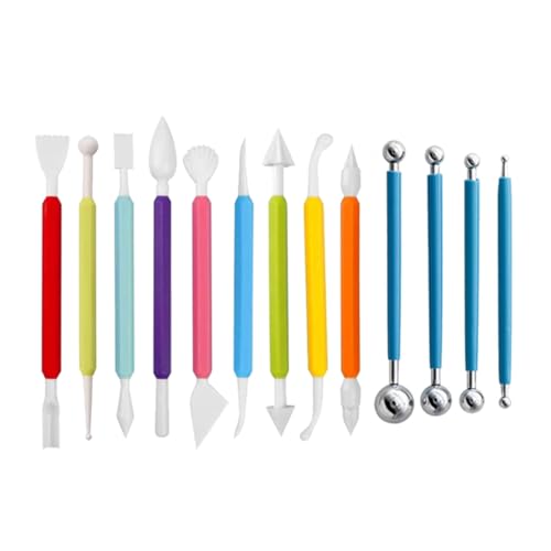 YOYEAH Lot de 13 outils de modelage pour fondant - Outil de modelage multifonction pour la pâtisserie et la décoration - Kit d'outils pour sculpter l'argile...