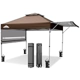 EAGLE PEAK 17x10 Pop up Gazebo Canopy Tent, Dual Awnings, Brown