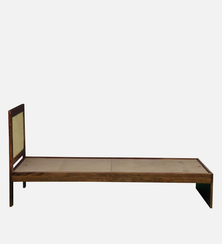 Image of Solid Sheesham Wood Jaipori Single Bed Without Storage | Wooden Single Bed Cot Palang Furniture for Bedroom Living Room Home and Hotel (Provincial Teak Finish)