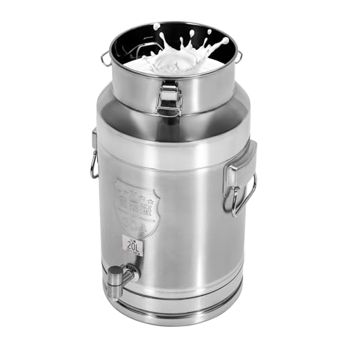 FXEIPOL Milk Can 304 Stainless Steel Drink Dispenser 20L/5.28Gal Beverage Drink Dispenser with a Spigot Milk Bucket for Home