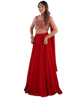 Suppar Sleave Women’s stitched Lehenga Choli Set with Dupatta | Festive Designer Outfit (Standard, Red, S)