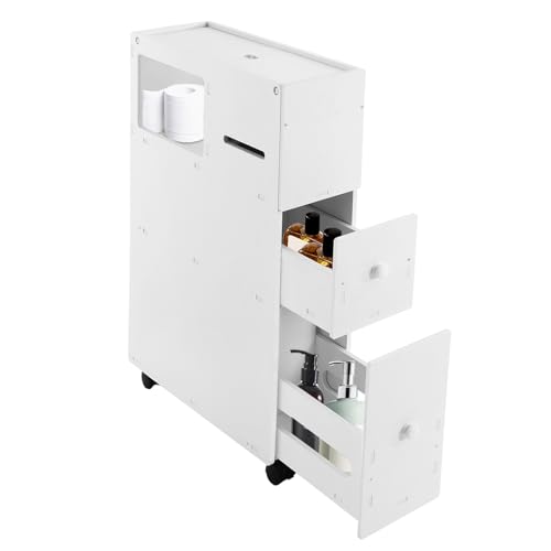 HAPPCUCOE Bathroom Cabinet,Bathroom Storage Cabinet,Rolling Narrow Bathroom Storage Cabinet,Slim Bathroom Storage Cabinet for Home,Bathroom,White