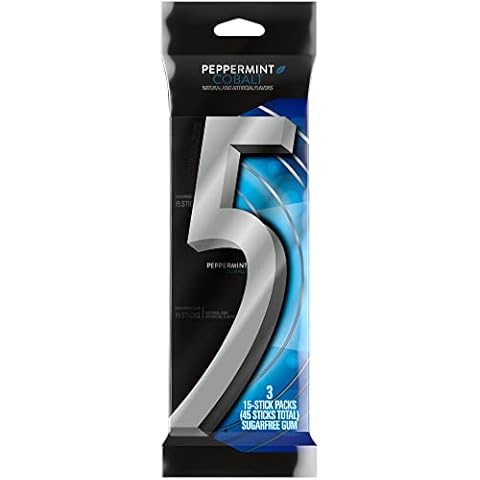 5 Gum, Peppermint Cobalt Sugarfree Gum, 15 Count (Pack of 3) Cover