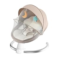 Electric Baby Bouncer with Bluetooth, Baby Bouncer Chair with 5 Swing Speed, 3-Stage Timer and Remote Control, Portable Swing Chair from Birth for Newborn Boys Girls (Khaki)