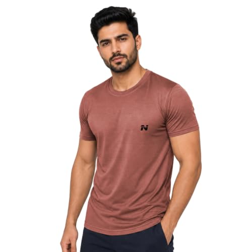 Image of NINQ Half Sleeve Tshirt for Men | Round Neck Regular Tshirt | Breathable Mesh Dotted Stylish T-Shirt | Sports Wear Casual Tee for Gym, Running & Daily Comfort