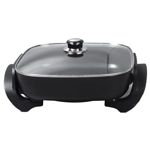 Electric Frying Pan with Transparent Lid, Stainless Steel, Large Capacity, Non-Stick, Multifunctional, 110V US Plug