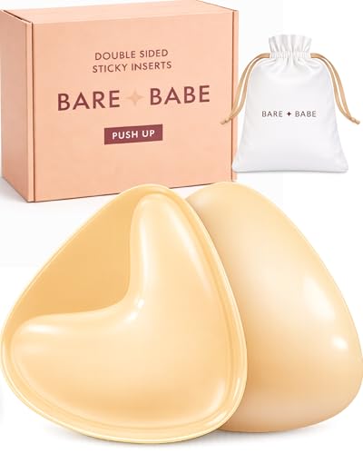 Bare Babe Sticky Push Up Inserts, Double Sided Sticky Bra Inserts, Adhesive Bra Pads, Sticky Bra Lift, Push Up for Bikini (Honey, Small)