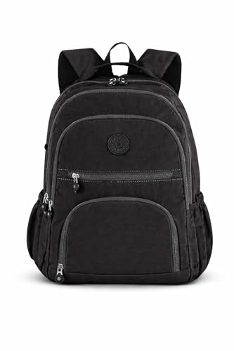 Mochila Grande 30L Nylon Impermeável Feminina Masculina Escolar Juvenil Notebook 15' — Mochila Preta Resistente com Múltiplos Bolsos, Leve, Casual e Reforçada para Escola e Viagens