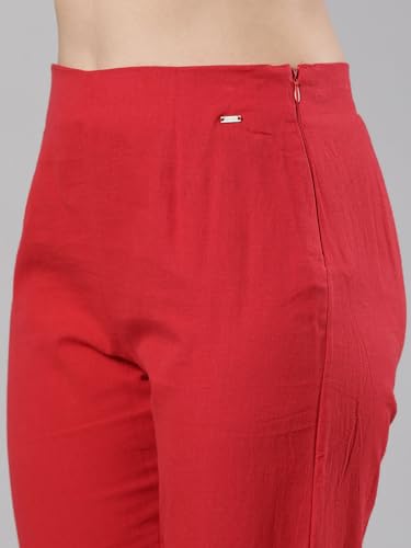 Image of Femmora Comfortable Fit Solid Straight Pant, Breathable Cotton Fabric with Side Zip Button Closure, for Women, Pack of 1