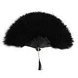 Framendino, Black Marabou Feather Fan Folding Hand Fan 20s Vintage Handheld Fans for Women Costume Party Dancing Decoration