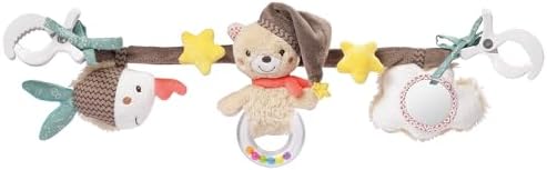 Fehn Kinderwagenkette Bär Bruno, Babyspielzeug mit Rassel und 2 Klemmen | Flexibel an Kinderwagen, Babyschale & Bettchen befestigen – mit Rassel, Quietsche, Spiegel & Greifring, zu