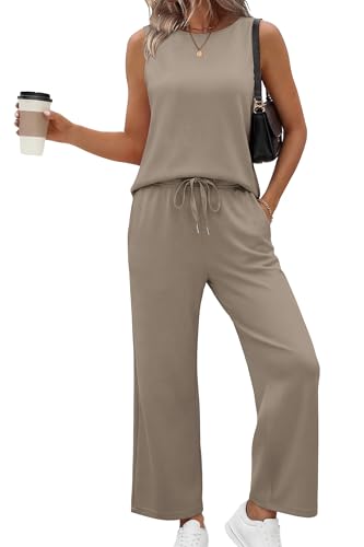 Image of SAMPEEL Two Piece Sets for Women Summer Outfits Beach Vacation Clothes Wide Leg Crop Pants
