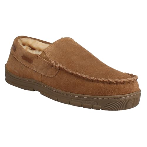 Eddie Bauer Warm & Cozy Men's Slippers Suede Indoor Slippers with Memory Foam Slip-On House Shoes for Men, Winter Footwear - Tan XX-Large