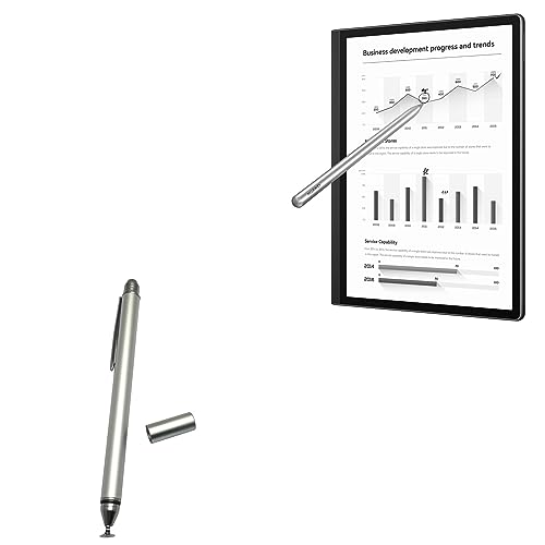 BoxWave Stylus Pen Compatible with Huawei MatePad Paper (10.3 in) - DualTip Capacitive Stylus, Fiber Tip Disc Tip Capacitive Stylus Pen for Huawei MatePad Paper (10.3 in) - Metallic Silver