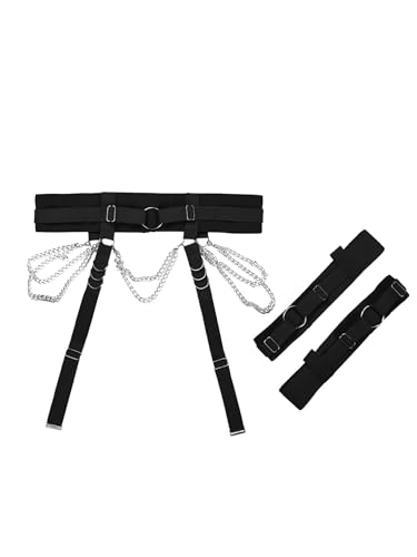 Image of Alrovetoney Sexy Lingerie Set For Women With Garter Belt 5 Pieces Strappy Bra and Panty Set Adjustable With Chain