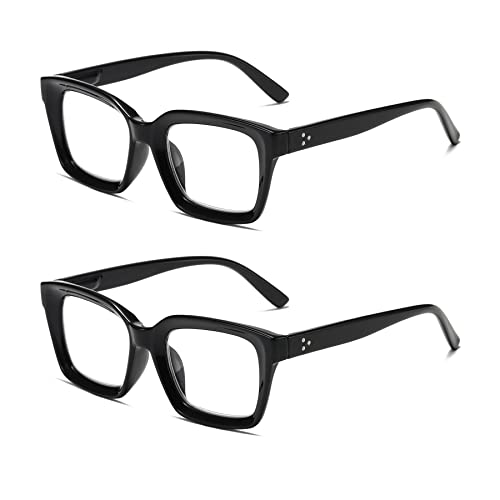 Hubeye 2er-Pack Lesebrille Groß Schwarz Herren Damen Federscharniere Lesehilfe Blaulichtfilter Brille +1.5