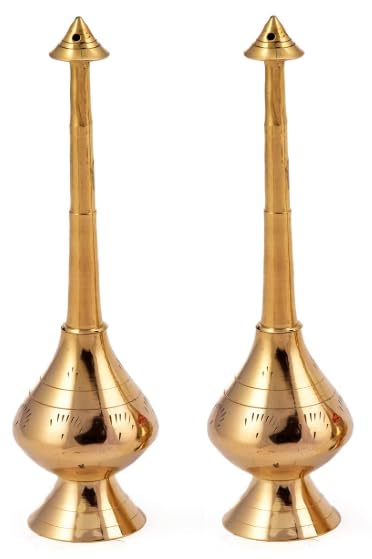 Pure Brass Gulab Pash Rose Water Holy Water and Perfume Sprinklers Gangajal Spray Bottle for Pooja/Puja Mandir Temple (1, 20 CM)-image-33