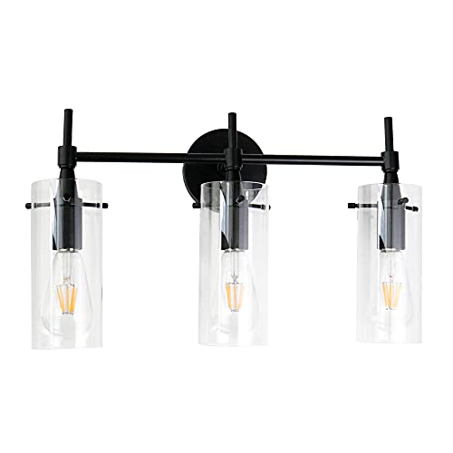 Image of MONKFISH Wall Light 3-Light Wall Sconce with Clear Glass Shade, Modern Minimalist Wall Lamp Fixture for Bathroom Bedroom Stair Cafe (Black)
