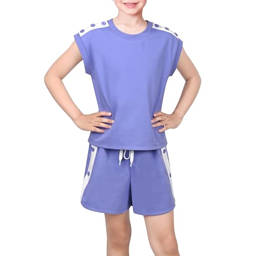 Image of Sunny Fashion Girls T-Shirt Top Short Pants Gym Active White Gray Heart