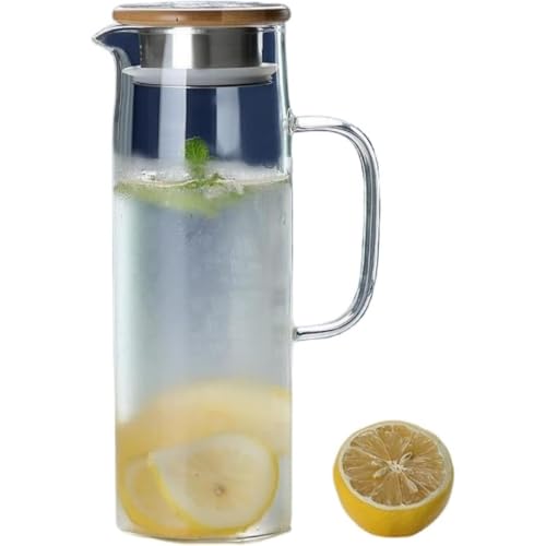 HongzyFirm 耐熱ガラス お茶入れ 冷茶ポットお茶ポットガラス 茶こしガラスの麦茶 ピッチャー 割れない 紅茶ぽっと 耐熱 割れない 冷蔵庫ポット 直火対応 耐熱ガラスカップ 電子レンジ/オーブン/食洗機対応 キッチン (木製竹カバー,1L) [並