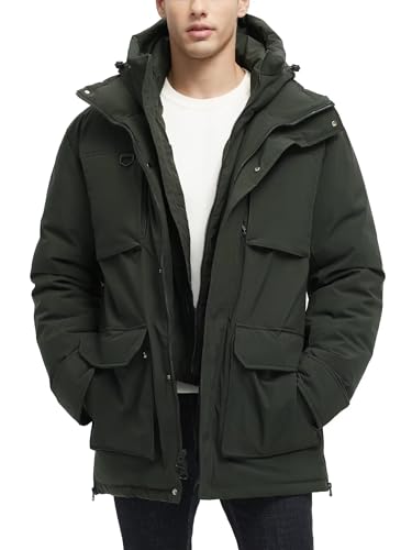 Rejork Long Winter Jackets for Men Faux Two-Piece Waterproof Parka Snow Warm Coats with Hood L