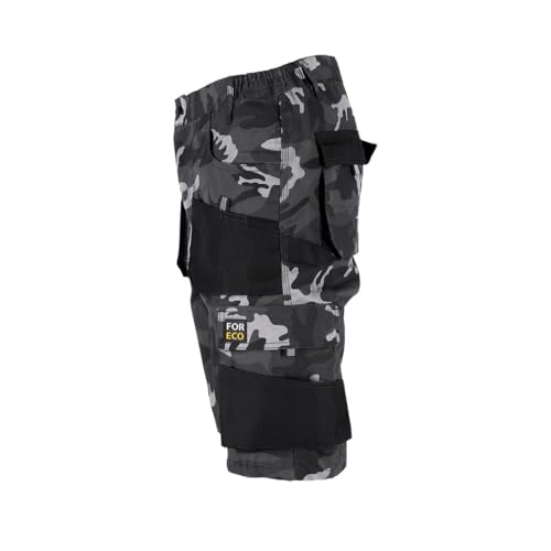 REIS FORECO-TS BJS Arbeitsshorts für Herren, Cargo-Shorts, Sicherheitsshorts, Arbeitsshorts, Garten-Shorts, Grau-Schwarz-Hellgrau, Größe: S