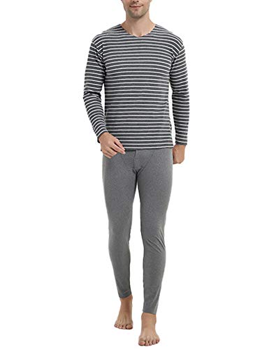 Jueshanzj Men's Stripes V-Neck Constant Temperature Thermal Underwear Sets Grey XXXXL