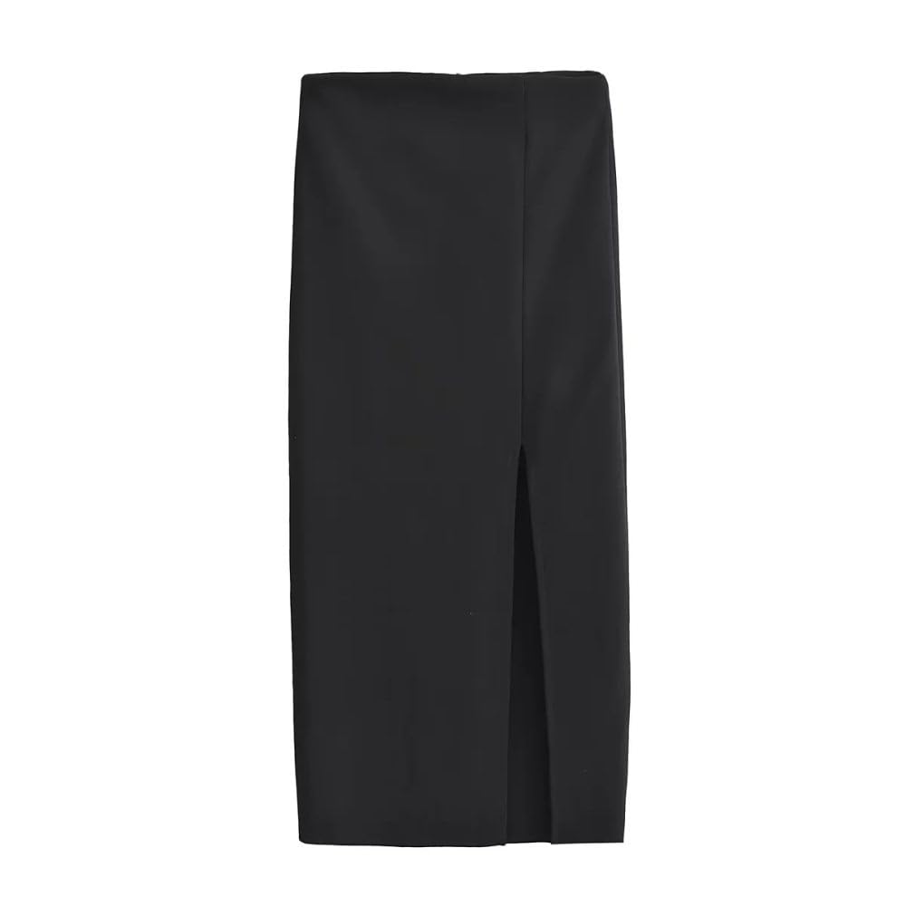Gonne da Donna,Gonna Midi con Spacco Laterale Sexy da Donna Nera Gonna A Vita Alta Sottile con Fianchi Avvolti con Cerniera Tinta Unita A-Line Elegante Ufficio da Lavoro Gonne Lunghe per Ragazze sig
